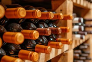 Botellas de vino en una bodega