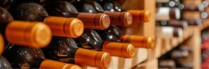 Botellas de vino en una bodega