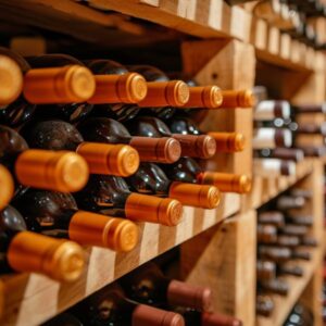 Botellas de vino en una bodega